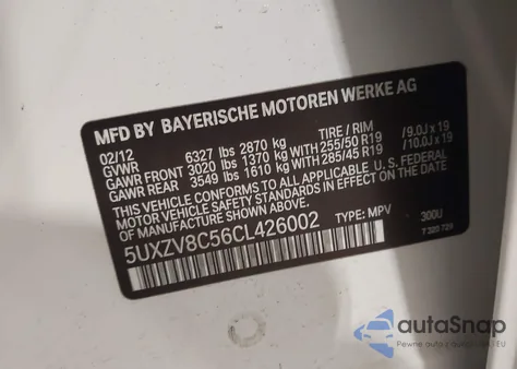 2012 BMW X5 xDrive50I from USA, damaged, VIN 5UXZV8C56CL426002